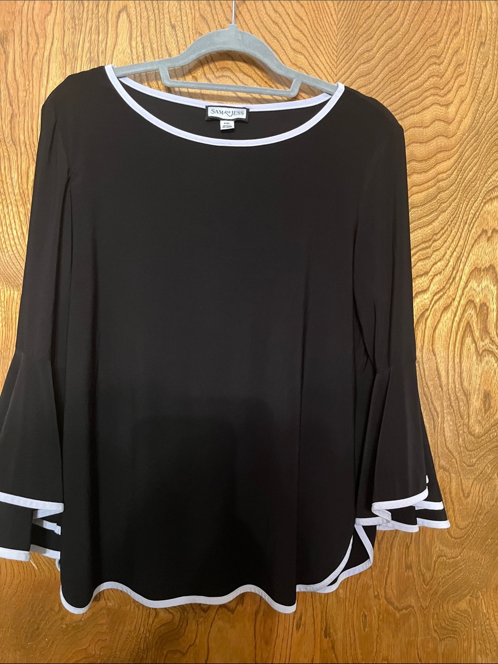 Sam and Jess  PXL Black Bell-Sleeve Top with grey trim